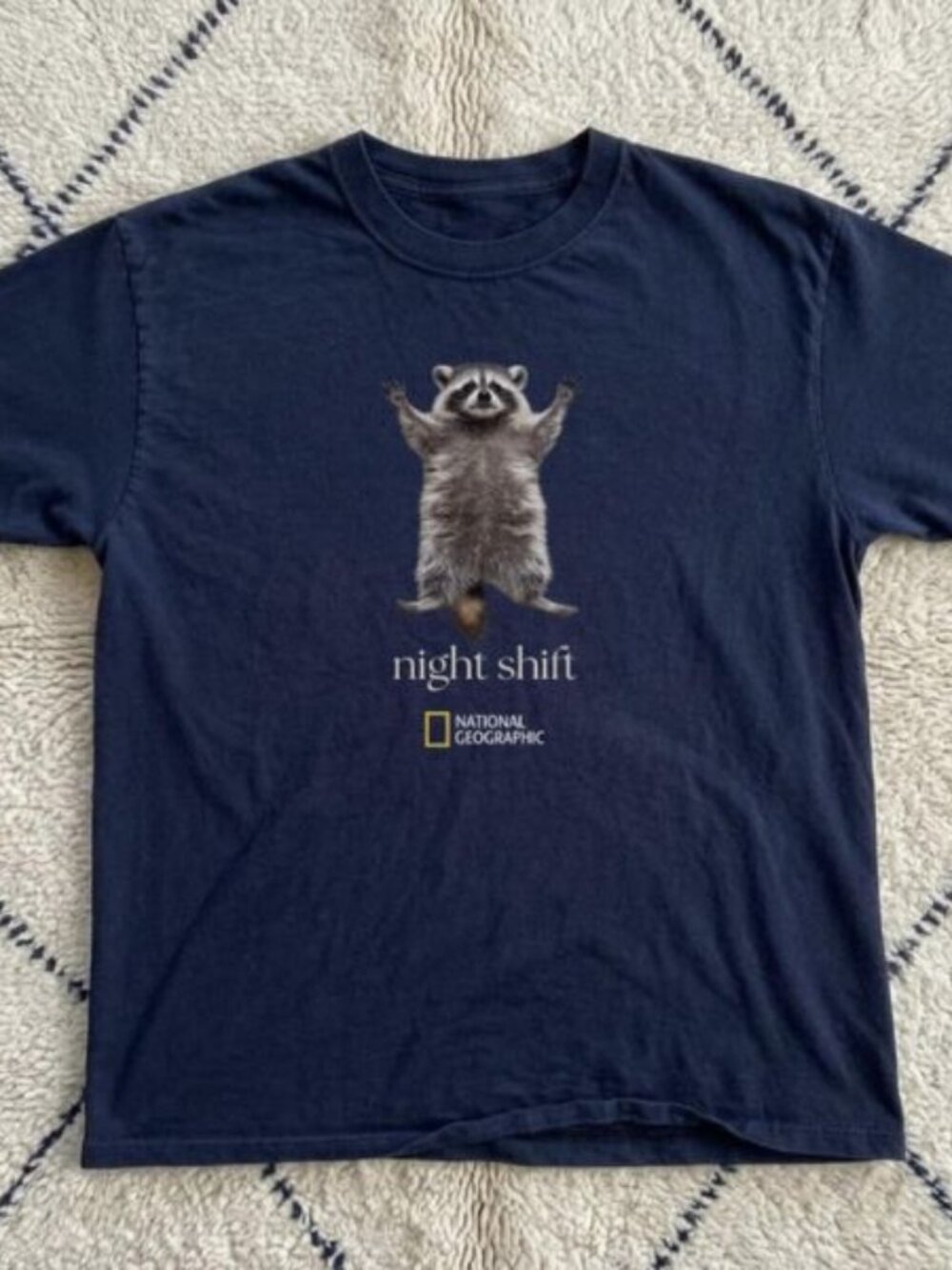 Raccoon National Geographic night shift navy tee